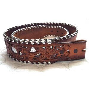 Unbranded Brown Leather Cutwork Belt Silver Accents 43" End to End  NO BUCKLE
